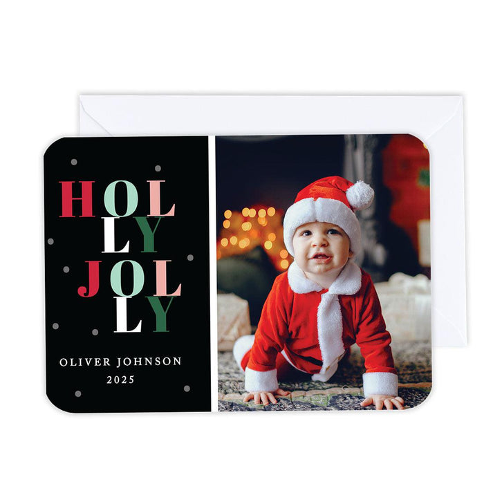 Custom Photo Christmas Cards with Envelopes, Holiday Photo Greeting Cards-Set of 24-Andaz Press-Holly Jolly-