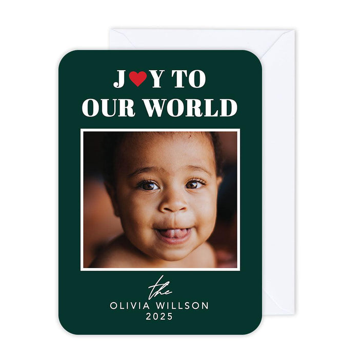 Custom Photo Christmas Cards with Envelopes, Holiday Photo Greeting Cards-Set of 24-Andaz Press-Joy To Our World-