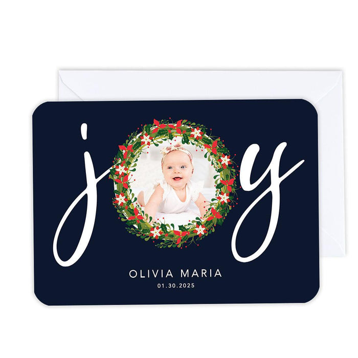 Custom Photo Christmas Cards with Envelopes, Holiday Photo Greeting Cards-Set of 24-Andaz Press-Joy Wreath-
