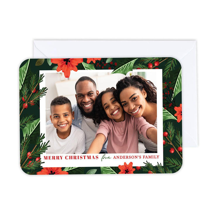 Custom Photo Christmas Cards with Envelopes, Holiday Photo Greeting Cards-Set of 24-Andaz Press-Merry Christmas Pines-