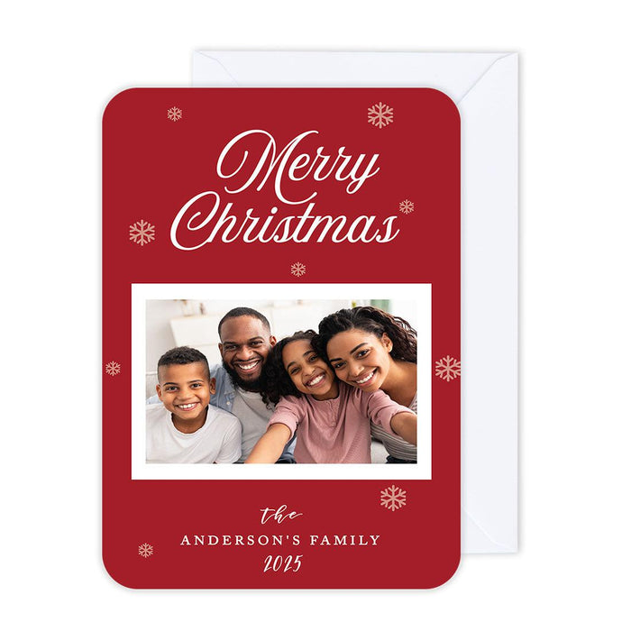 Custom Photo Christmas Cards with Envelopes, Holiday Photo Greeting Cards-Set of 24-Andaz Press-Merry Christmas Snowflakes-