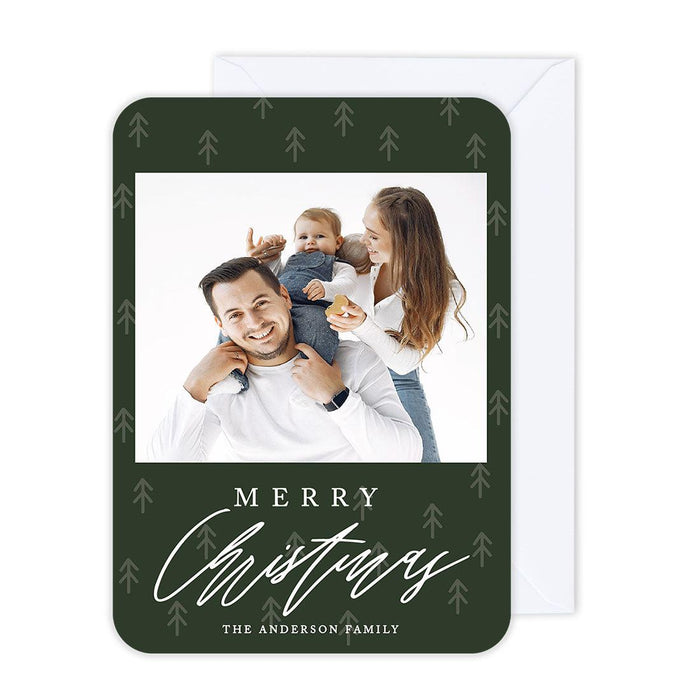 Custom Photo Christmas Cards with Envelopes, Holiday Photo Greeting Cards-Set of 24-Andaz Press-Merry Christmas Trees-
