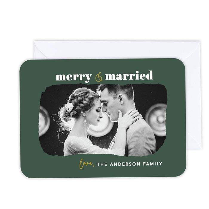 Custom Photo Christmas Cards with Envelopes, Holiday Photo Greeting Cards-Set of 24-Andaz Press-Merry & Married-