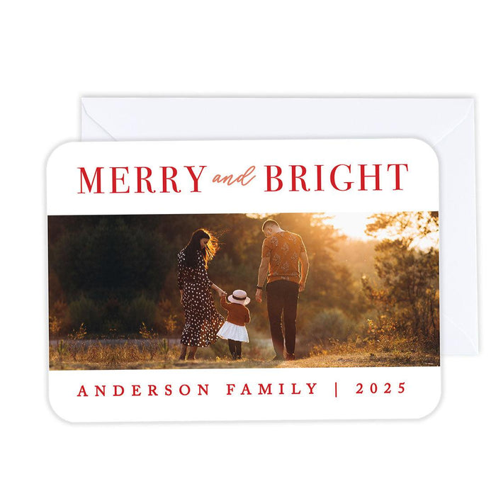 Custom Photo Christmas Cards with Envelopes, Holiday Photo Greeting Cards-Set of 24-Andaz Press-Merry and Bright-