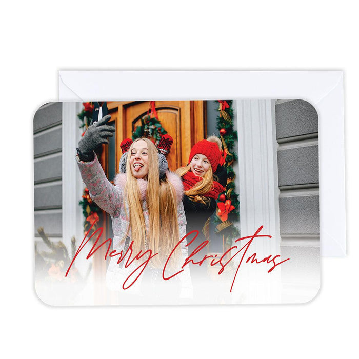 Custom Photo Christmas Cards with Envelopes, Holiday Photo Greeting Cards-Set of 24-Andaz Press-Red Merry Christmas-