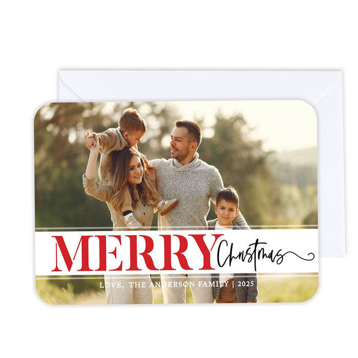 Custom Photo Christmas Cards with Envelopes, Holiday Photo Greeting Cards-Set of 24-Andaz Press-Stencil Merry Christmas-