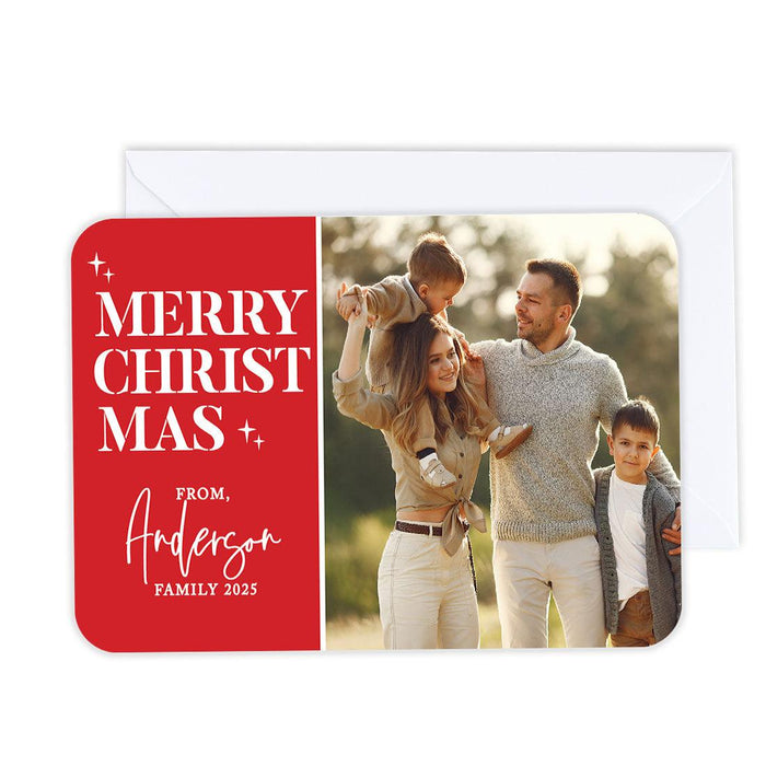 Custom Photo Christmas Cards with Envelopes, Holiday Photo Greeting Cards-Set of 24-Andaz Press-Stencil Merry Christmas Stars-