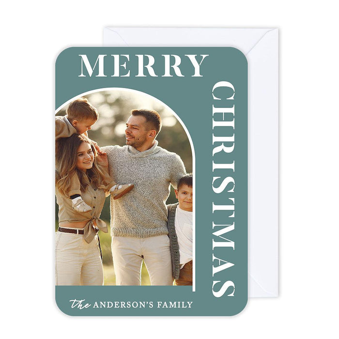 Custom Photo Christmas Cards with Envelopes, Holiday Photo Greeting Cards-Set of 24-Andaz Press-Stencil White Merry Christmas-