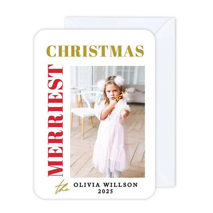 Custom Photo Christmas Cards with Envelopes, Holiday Photo Greeting Cards-Set of 24-Andaz Press-The Merriest Christmas-
