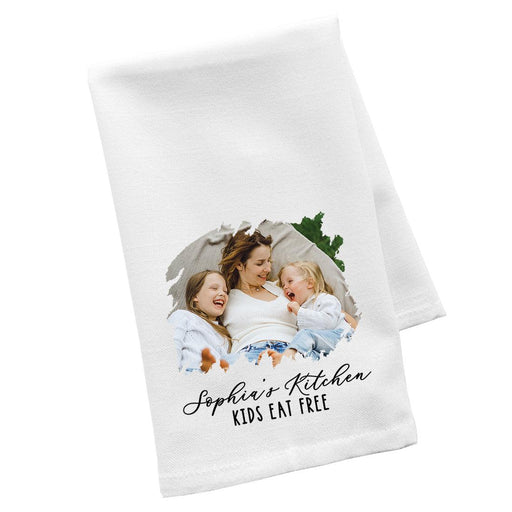 Custom Photo Flour Sack Tea Towels, Kitchen Gifts for Mom, Daughter, Couples, Set of 1-Set of 1-Andaz Press-Custom Photo Kids Eat Free-