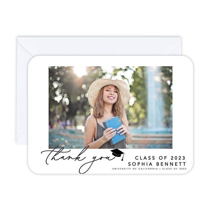 Custom Photo Graduation Thank You Cards with Envelopes, Graduate's Photo Cards for Keepsake Notes, Set of 24-Set of 24-Andaz Press-Boho Minimal-