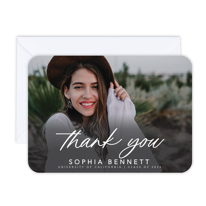 Custom Photo Graduation Thank You Cards with Envelopes, Graduate's Photo Cards for Keepsake Notes, Set of 24-Set of 24-Andaz Press-Boho Minimal-