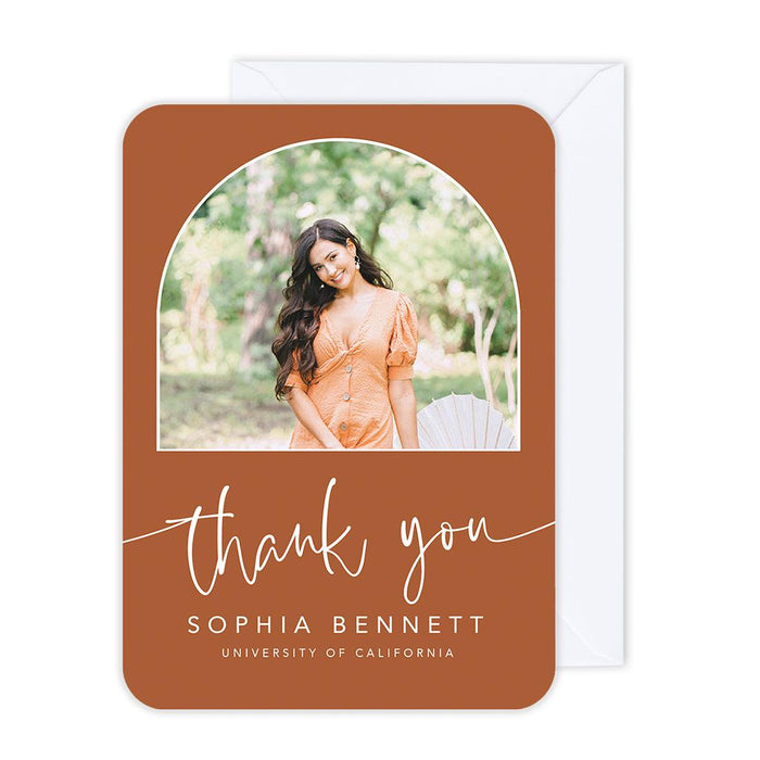 Custom Photo Graduation Thank You Cards with Envelopes, Graduate's Photo Cards for Keepsake Notes, Set of 24-Set of 24-Andaz Press-Boho Minimal-