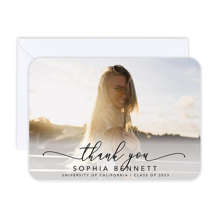 Custom Photo Graduation Thank You Cards with Envelopes, Graduate's Photo Cards for Keepsake Notes, Set of 24-Set of 24-Andaz Press-Boho Minimal-