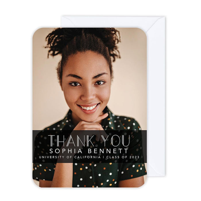 Custom Photo Graduation Thank You Cards with Envelopes, Graduate's Photo Cards for Keepsake Notes, Set of 24-Set of 24-Andaz Press-Art Deco Thank You-