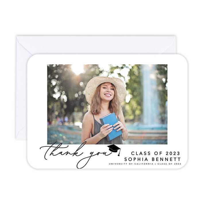 Custom Photo Graduation Thank You Cards with Envelopes, Graduate's Photo Cards for Keepsake Notes, Set of 24-Set of 24-Andaz Press-Classic Thank You-