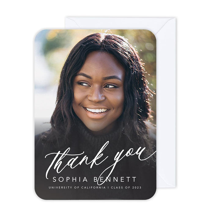Custom Photo Graduation Thank You Cards with Envelopes, Graduate's Photo Cards for Keepsake Notes, Set of 24-Set of 24-Andaz Press-Script Thank You-
