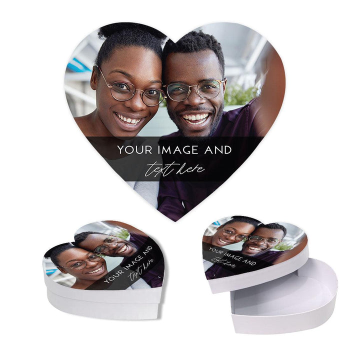 Custom Photo Heart Shaped Gift Box with Lid, Reusable Heart Box-Set of 1-Andaz Press-Custom Saying & Photo-