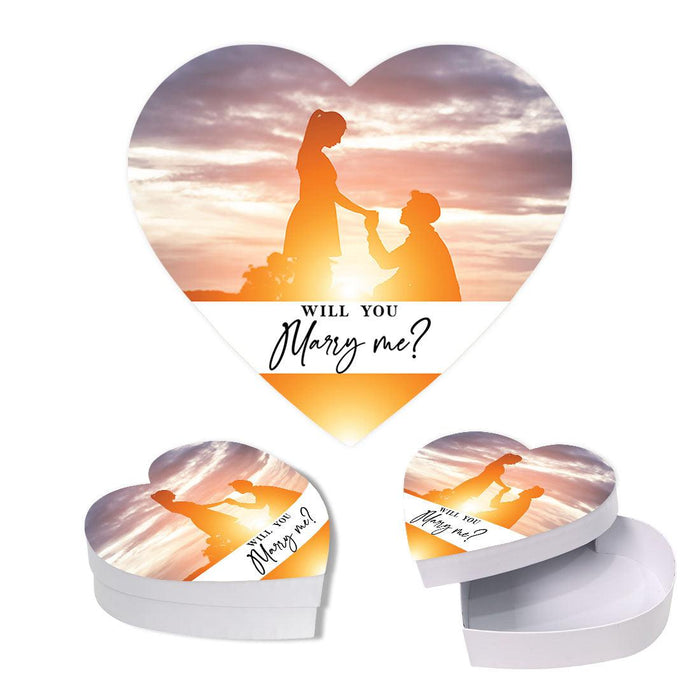 Custom Photo Heart Shaped Gift Box with Lid, Reusable Heart Box-Set of 1-Andaz Press-Will You Marry Me?-