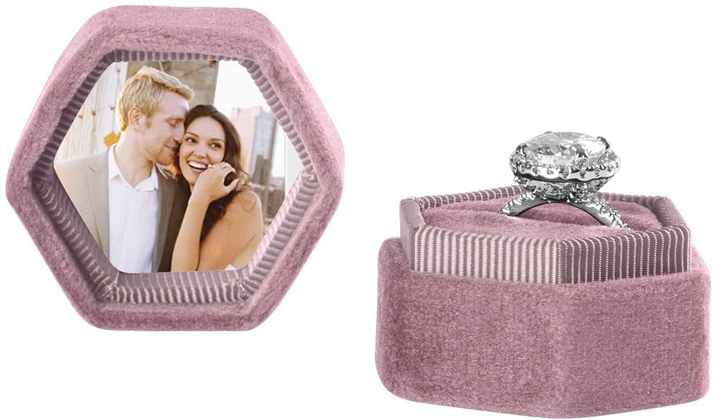 Custom Photo Hexagon Velvet Ring Box-Set of 1-Koyal Wholesale-Dusty Rose-