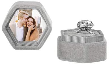 Custom Photo Hexagon Velvet Ring Box-Set of 1-Koyal Wholesale-Light Gray-