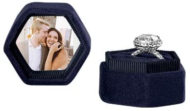 Custom Photo Hexagon Velvet Ring Box-Set of 1-Koyal Wholesale-Navy Blue-