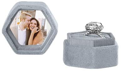 Custom Photo Hexagon Velvet Ring Box-Set of 1-Koyal Wholesale-Vintage Blue-