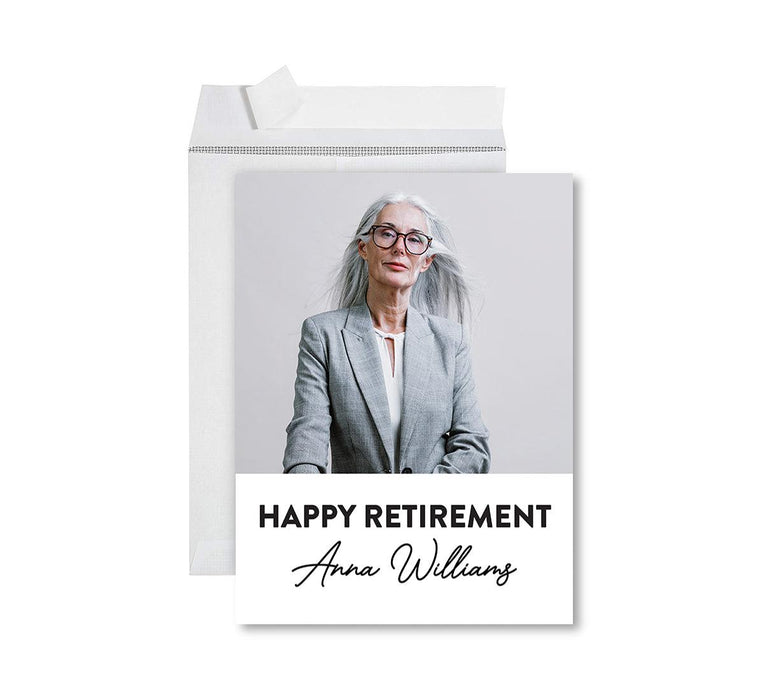 Custom Photo Jumbo Retirement Card with Envelope, Greeting Cards for Retirement Gift, Set of 1-Set of 1-Andaz Press-Happy Retirement-