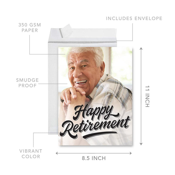 Custom Photo Jumbo Retirement Card with Envelope, Greeting Cards for Retirement Gift, Set of 1-Set of 1-Andaz Press-Happy Retirement-