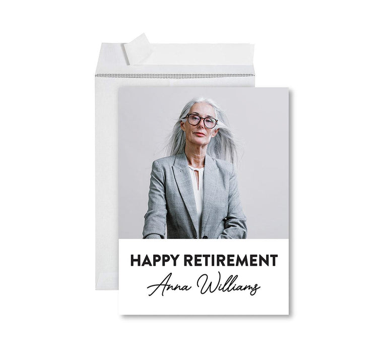 Custom Photo Jumbo Retirement Card with Envelope, Greeting Cards for Retirement Gift, Set of 1-Set of 1-Andaz Press-Happy Retirement Custom Name-