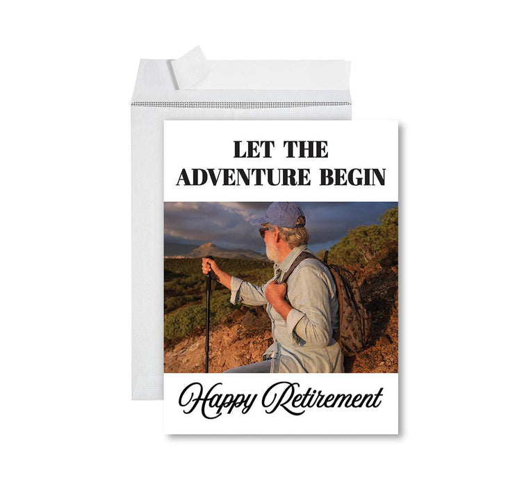 Custom Photo Jumbo Retirement Card with Envelope, Greeting Cards for Retirement Gift, Set of 1-Set of 1-Andaz Press-Let The Adventure Begin-