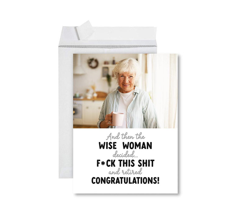 Custom Photo Jumbo Retirement Card with Envelope, Greeting Cards for Retirement Gift, Set of 1-Set of 1-Andaz Press-Wise Woman-