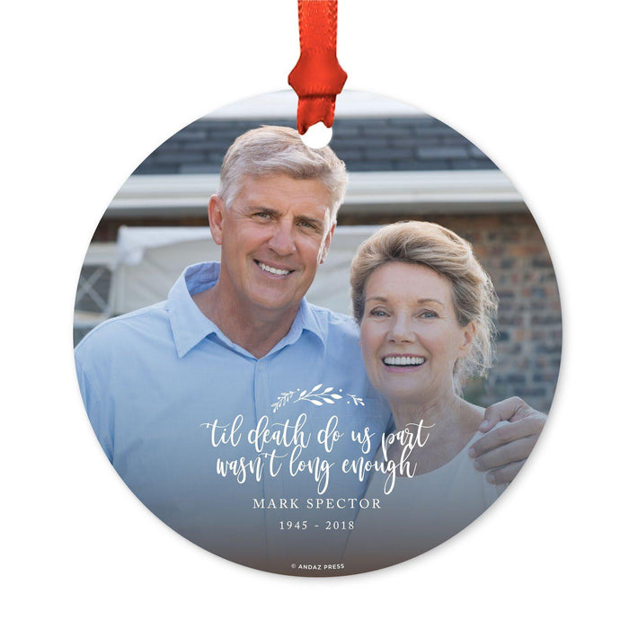 Custom Photo Memorial Round Metal Christmas Ornament, Because Someone We Love is in Heaven-Set of 1-Andaz Press-Heaven Home-