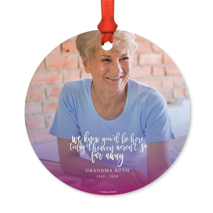 Custom Photo Memorial Round Metal Christmas Ornament, Because Someone We Love is in Heaven-Set of 1-Andaz Press-Heaven Home-