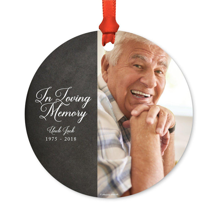 Custom Photo Memorial Round Metal Christmas Ornament, Because Someone We Love is in Heaven-Set of 1-Andaz Press-Uncle Jack-