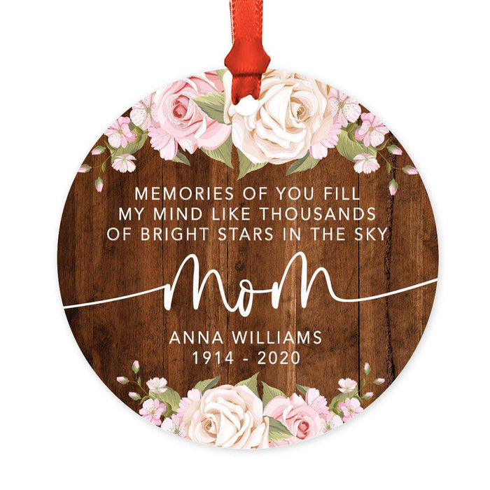 Custom Photo Memorial Round Metal Christmas Tree Ornament Keepsake, In Loving Memory-Set of 1-Andaz Press-Memory Of Grandpa-
