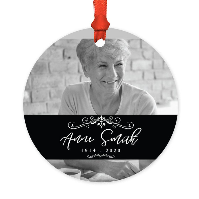 Custom Photo Memorial Round Metal Christmas Tree Ornament Keepsake, In Loving Memory-Set of 1-Andaz Press-Memory Of Grandpa-