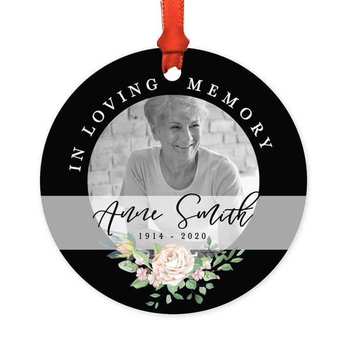 Custom Photo Memorial Round Metal Christmas Tree Ornament Keepsake, In Loving Memory-Set of 1-Andaz Press-Memory Of Grandpa-