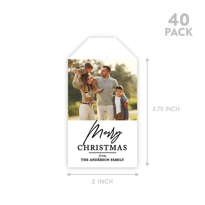 Custom Photo Merry Christmas Classic Tags with String, Cardstock Christmas Tags for Gifts-Set of 40-Andaz Press-Modern Farmhouse-