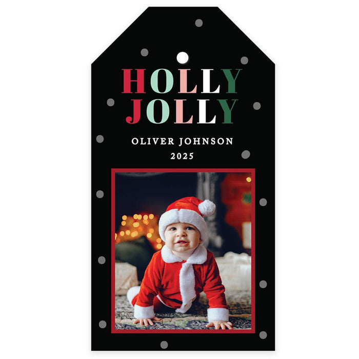 Custom Photo Merry Christmas Classic Tags with String, Cardstock Christmas Tags for Gifts-Set of 40-Andaz Press-Holly Jolly-