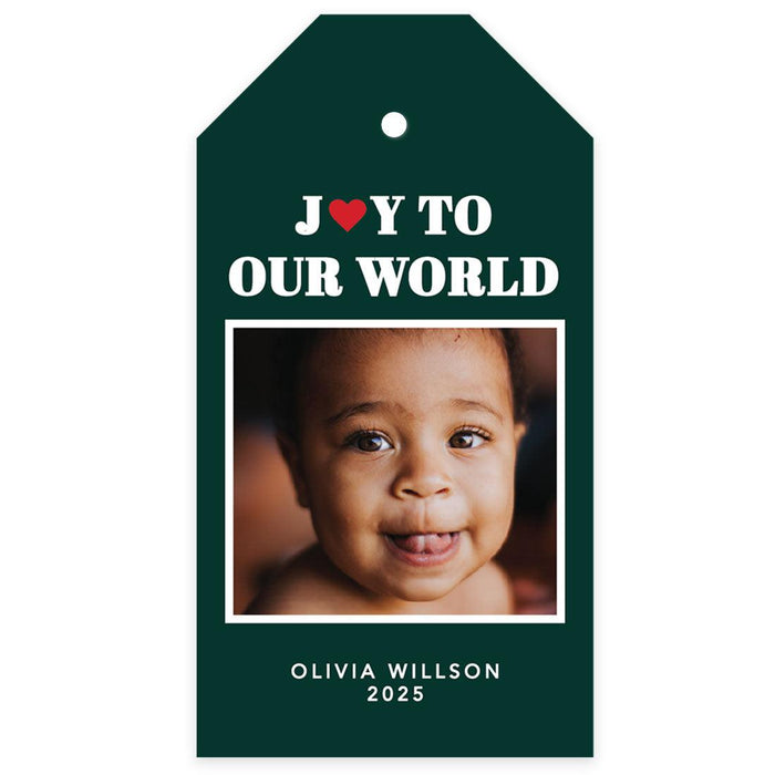Custom Photo Merry Christmas Classic Tags with String, Cardstock Christmas Tags for Gifts-Set of 40-Andaz Press-Joy To Our World-