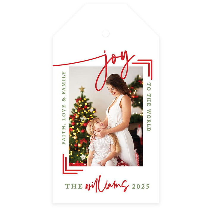 Custom Photo Merry Christmas Classic Tags with String, Cardstock Christmas Tags for Gifts-Set of 40-Andaz Press-Joy To The World-