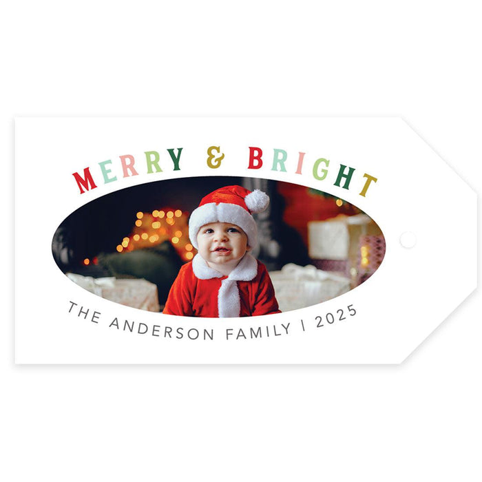 Custom Photo Merry Christmas Classic Tags with String, Cardstock Christmas Tags for Gifts-Set of 40-Andaz Press-Merry & Bright-