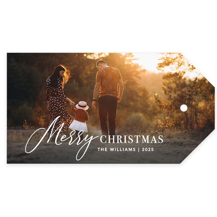 Custom Photo Merry Christmas Classic Tags with String, Cardstock Christmas Tags for Gifts-Set of 40-Andaz Press-Merry Christmas Photo-