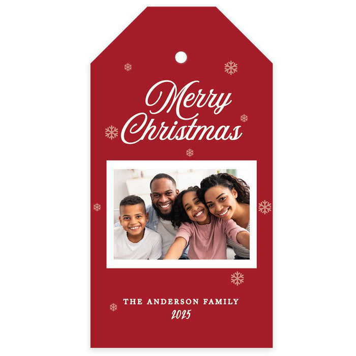 Custom Photo Merry Christmas Classic Tags with String, Cardstock Christmas Tags for Gifts-Set of 40-Andaz Press-Merry Christmas Snowflakes-