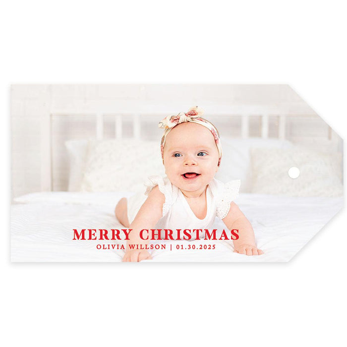 Custom Photo Merry Christmas Classic Tags with String, Cardstock Christmas Tags for Gifts-Set of 40-Andaz Press-Merry Christmas Stencil-