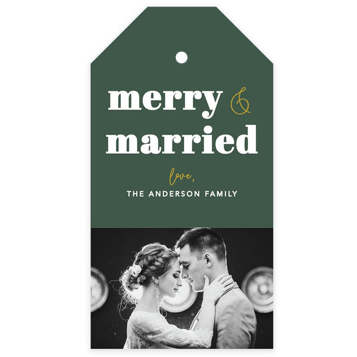 Custom Photo Merry Christmas Classic Tags with String, Cardstock Christmas Tags for Gifts-Set of 40-Andaz Press-Merry & Married-