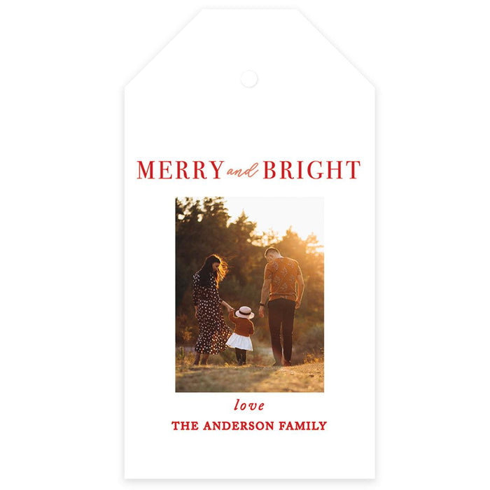 Custom Photo Merry Christmas Classic Tags with String, Cardstock Christmas Tags for Gifts-Set of 40-Andaz Press-Merry and Bright-