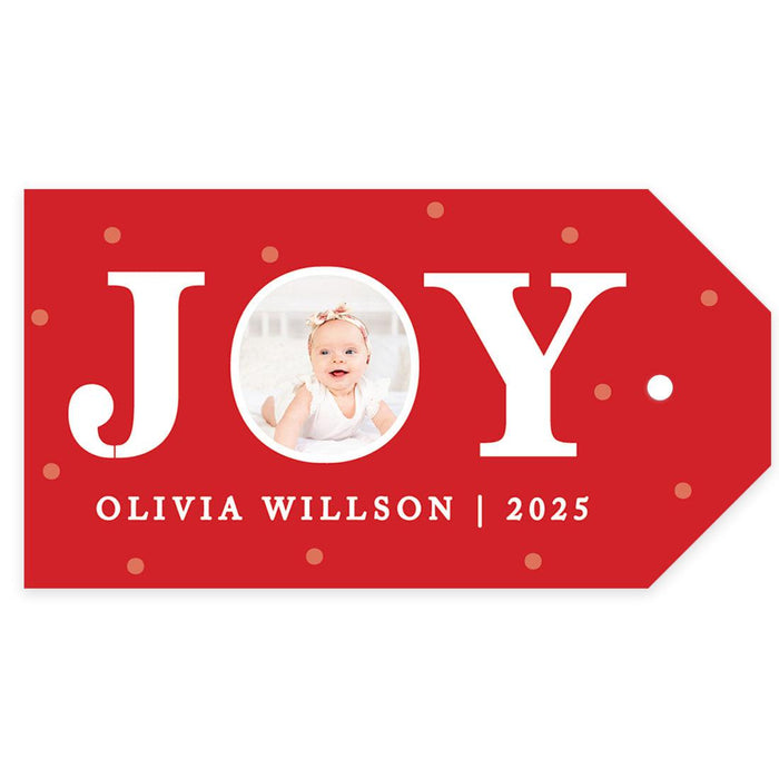 Custom Photo Merry Christmas Classic Tags with String, Cardstock Christmas Tags for Gifts-Set of 40-Andaz Press-Red Joy-