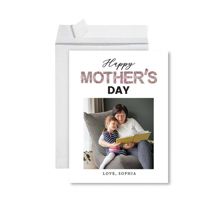 Custom Photo Mother’s Day Jumbo Card with Envelope, Greeting Card for Her, Set of 1-Set of 1-Andaz Press-Floral Happy Mother's Day-